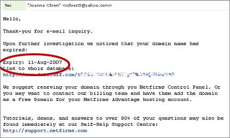 Letter from stupid Netfirms